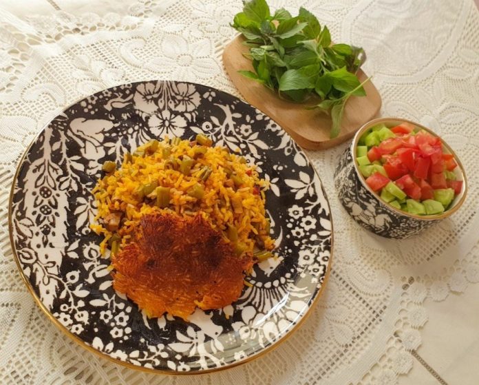 لوبیا پلو بدون گوشت و مرغ
